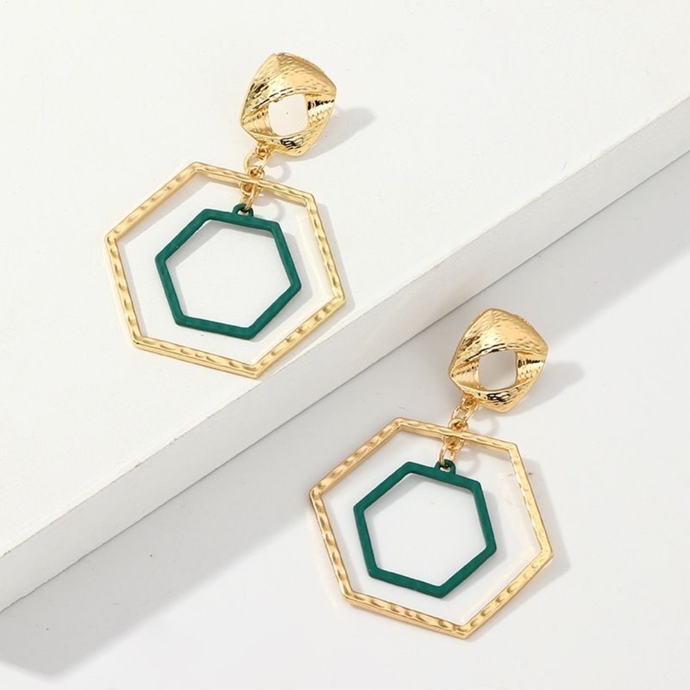 *SANCIA* Gold x Green Geometric Dangle Earrings